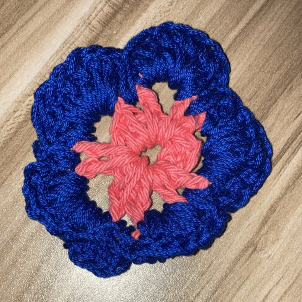 Handcrafted Blue and Pink Crochet Flower Accessory